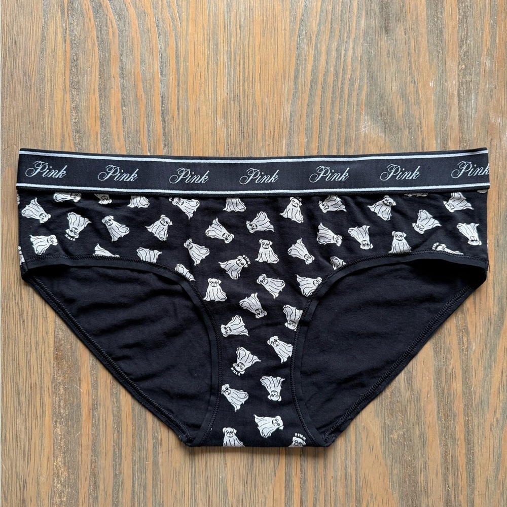 NWT Victoria’s Secret PINK Black Ghost Dog Halloween Thick Logo Band Hipster M